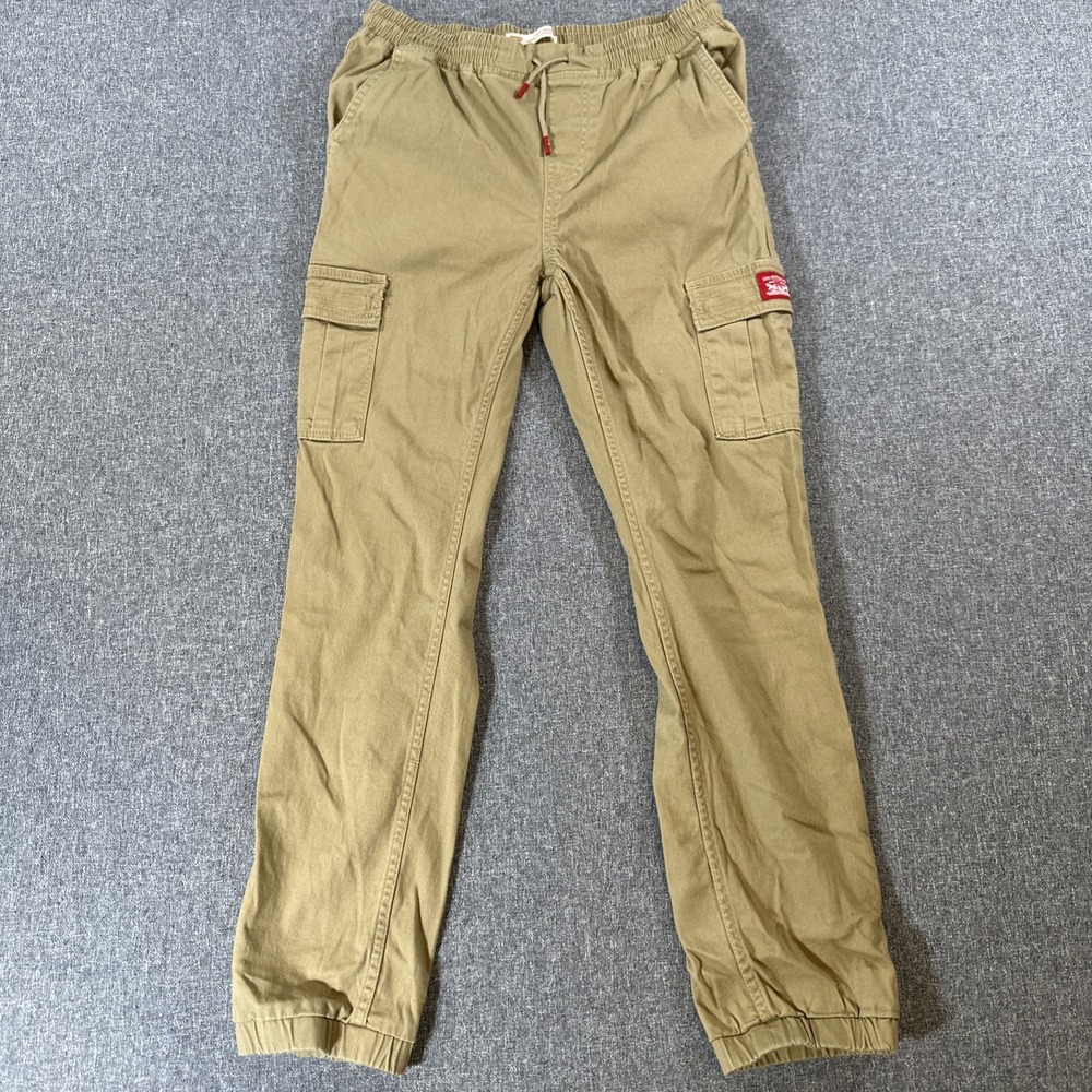 Levi's‎ Cargo Jogger Pants Youth Size 16 Khaki Tan Elastic Waist Boys 29x28